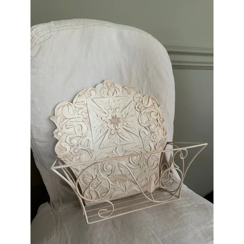 Vintage Metal Wall Mount plant holder Rack cream cottage decor French country